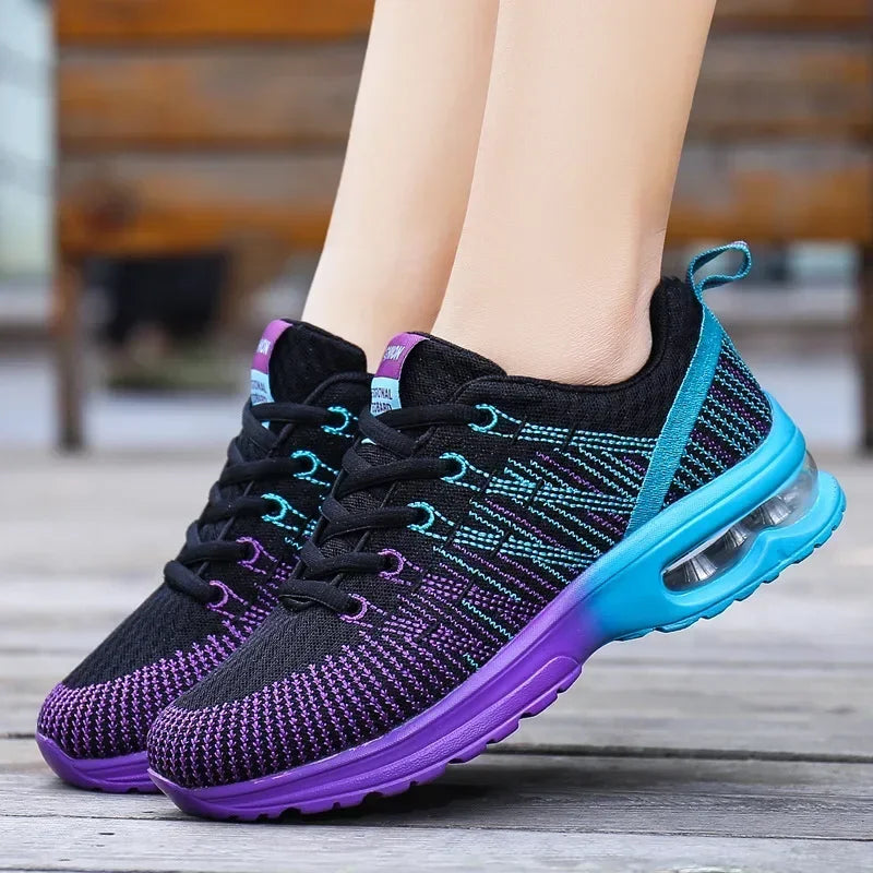 Women's Knitted Running Shoes Colorful Design Breathable Mesh Comfortable Bright Colors Shoes Outdoor Fitness Jogging Walking