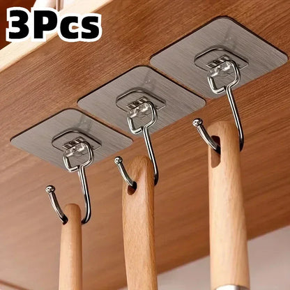 3pcs Strong Large Hook Multi-Purpose Self Adhesive Hook Heavy Duty Wall Hooks Door Key Towel Wall Hook for Bathroom Kitchen Home
