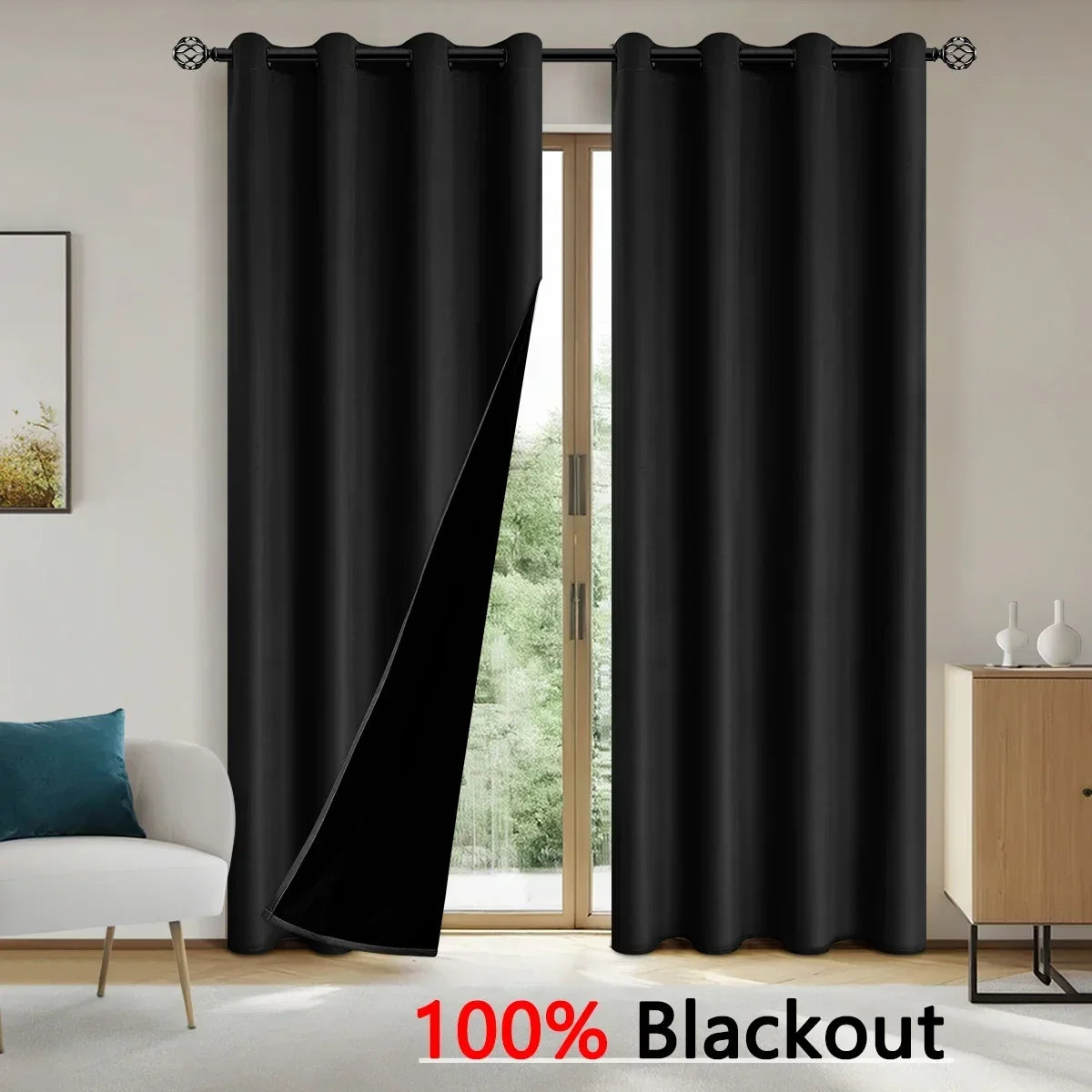2pcs Solid 100% Blackout Curtain - Curtains for Bedroom and Living Room - UV Protection, Easy Sliding, and Stylish Design