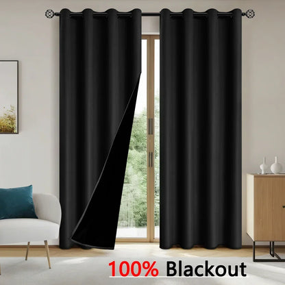 2pcs Solid 100% Blackout Curtain - Curtains for Bedroom and Living Room - UV Protection, Easy Sliding, and Stylish Design