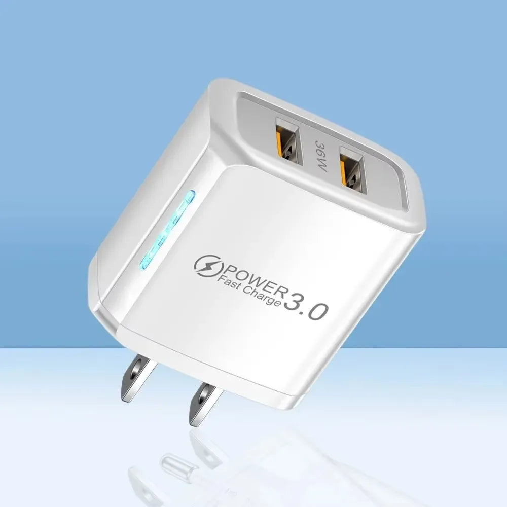 2 USB Charger 36W Fast Charging Double USB Quick Charge 3.0 for Samsung Xiaomi 14 HUAWEI OPPO Oneplus Mobile Phone Wall Adapter
