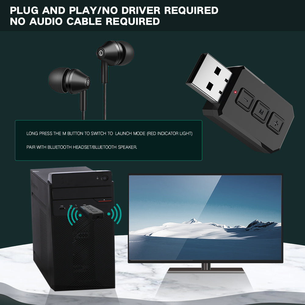 Grwibeou Wireless 2 in 1 USB Bluetooth 5.0 Dongle Adapter for PC TV Speaker Wireless Mouse Music Audio Receiver Transmitter Aptx