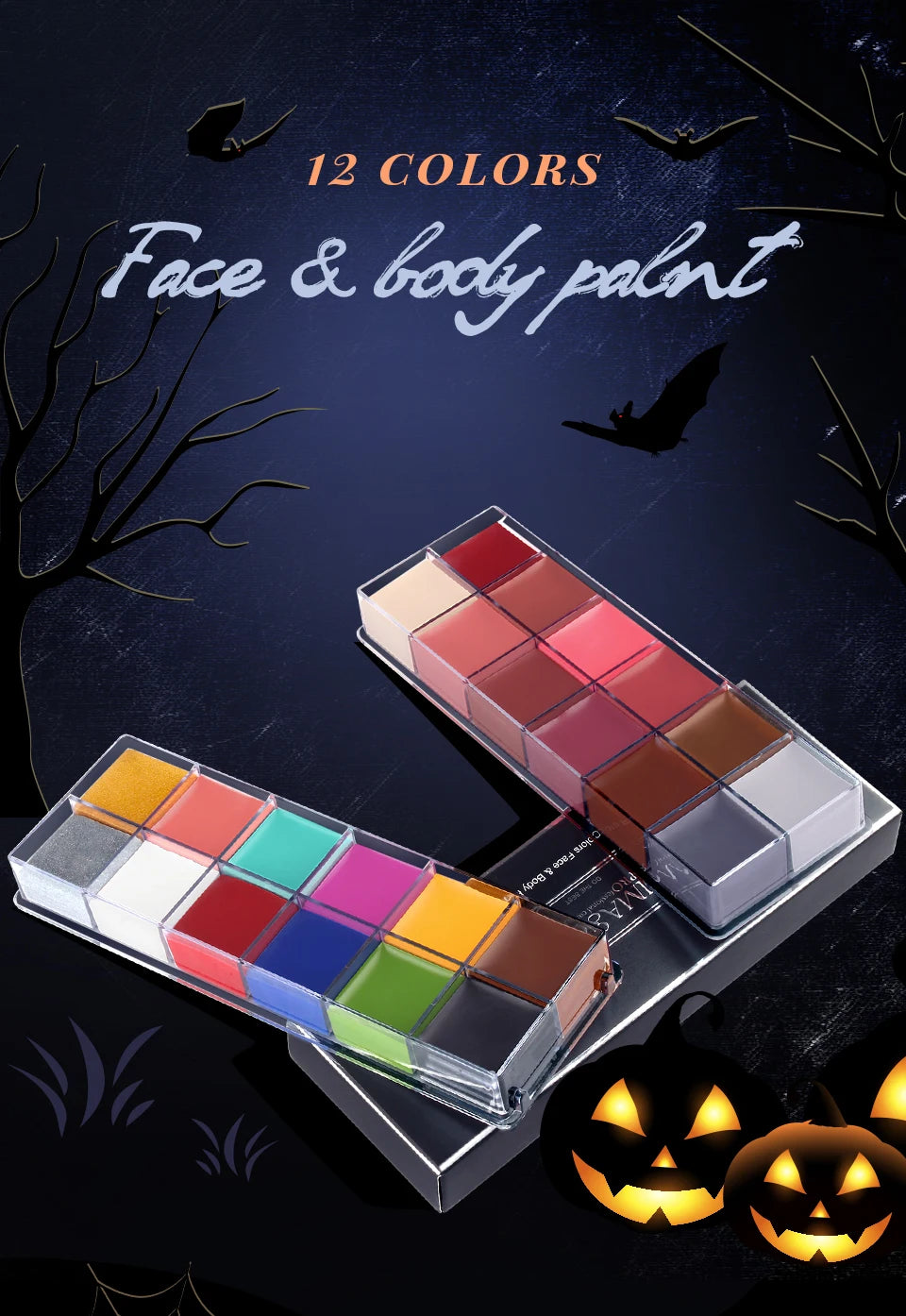 IMAGIC 12Colors Face Body Art Safe Kids Flash Tattoo Painting Halloween Christmas Party Makeup Drawing Pigment Drama Beauty Tool