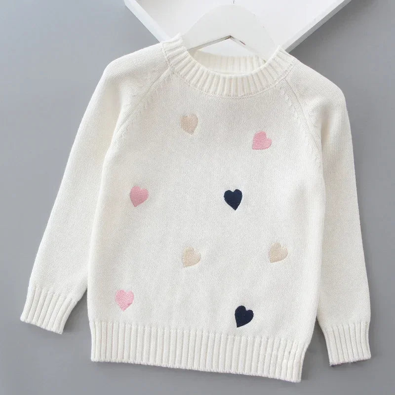 Autumn Winter Girls Sweater Cute Lover Pattern Knitted Pullover Thick Warm Fleece Sweater