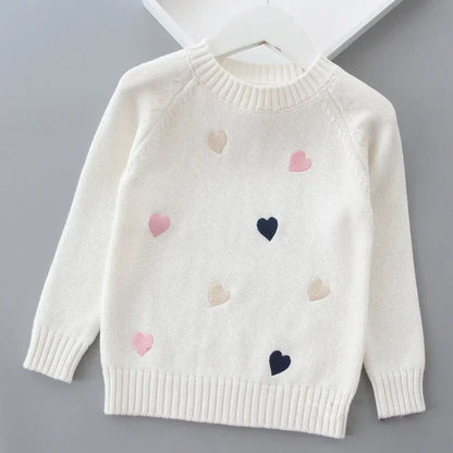 Autumn Winter Girls Sweater Cute Lover Pattern Knitted Pullover Thick Warm Fleece Sweater