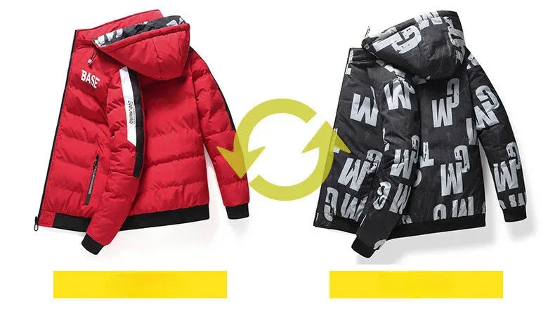 Men Autumn Winter Cotton Jacket Warm Comfortable Padded Thickened Down Jacket 2024 New Double-Sided Clothes Removable Cap M-5XL