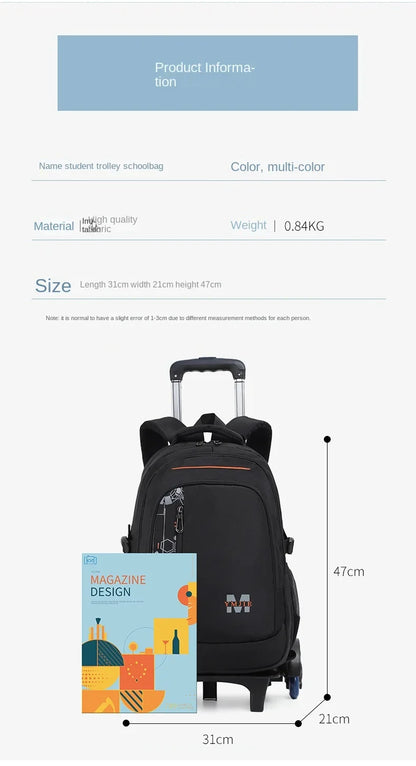 School Rolling backpack bag School Bags with wheels Student wheeled Backpacks for boys Children School Trolley Bag Waterproof