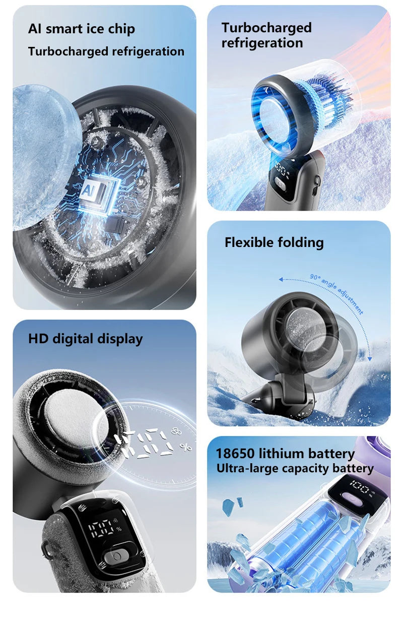 Midea Ice Compress Handheld Fan Portable Outdoor Usb Digital Display Folding Refrigeration High Speed Violent Turbine Small Fan