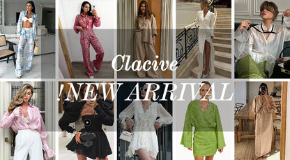 Clacive Fashion Loose Print Dresses Sets For Women 2 Pieces Bodycon U-Neck Long Sleeve High Waist Girdle Midi Slit Dress Set