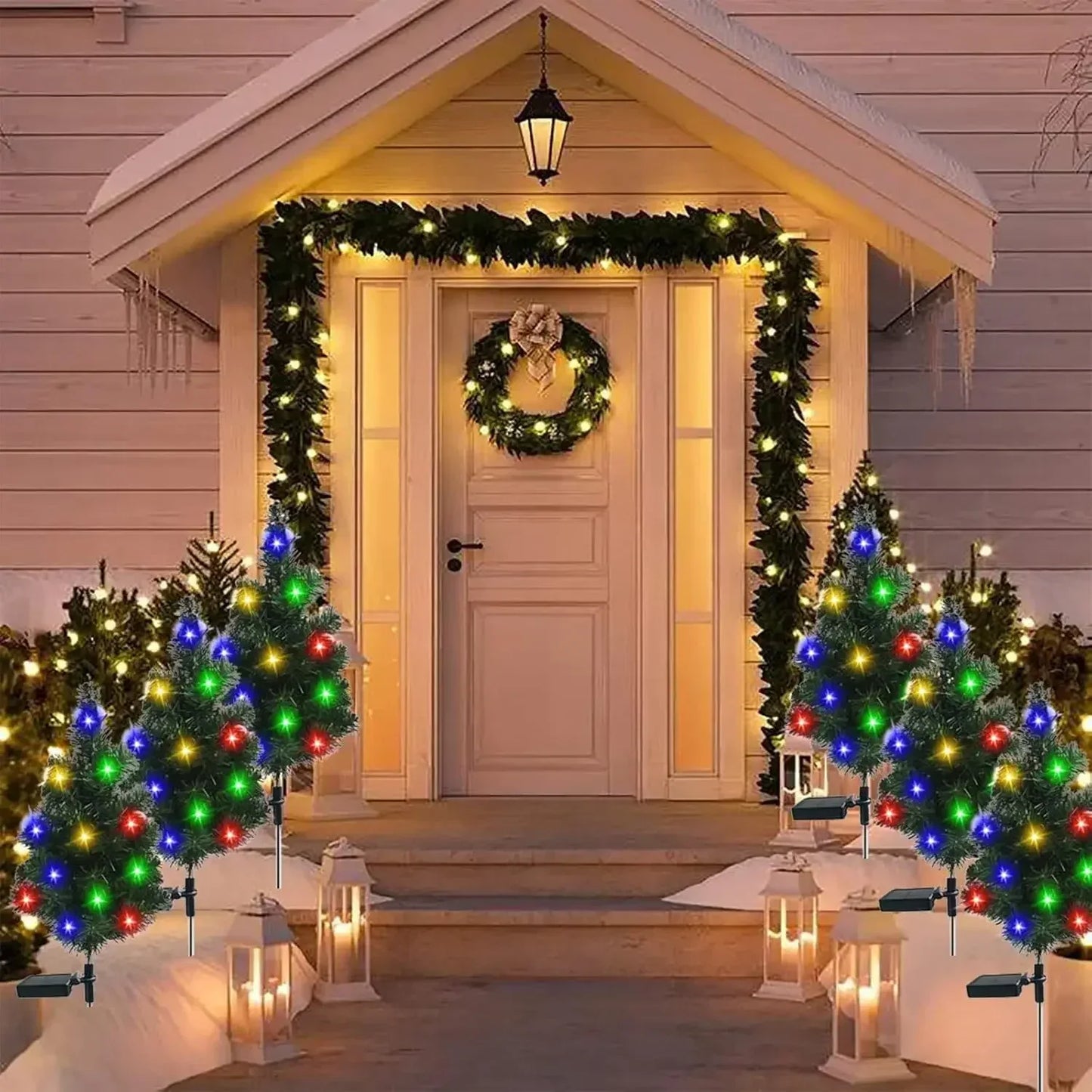 Solar LED Lights Christmas Tree Lawn Lamp Holiday Lantern For House Festive Wedding Courtyard Garden Decoration RGB Light