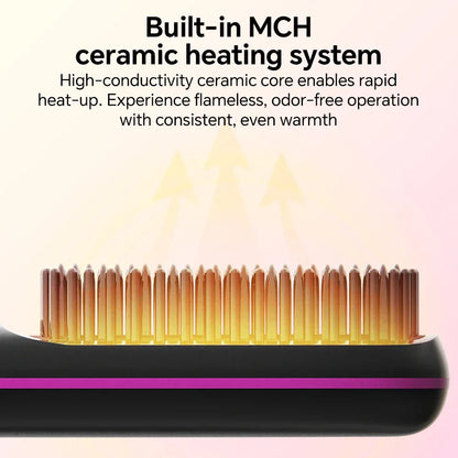 Rechargeable Hair Straightener Brush with 20s Fast Heating and 3 Temp Settings, Straightening Comb with Negative Ions for Women