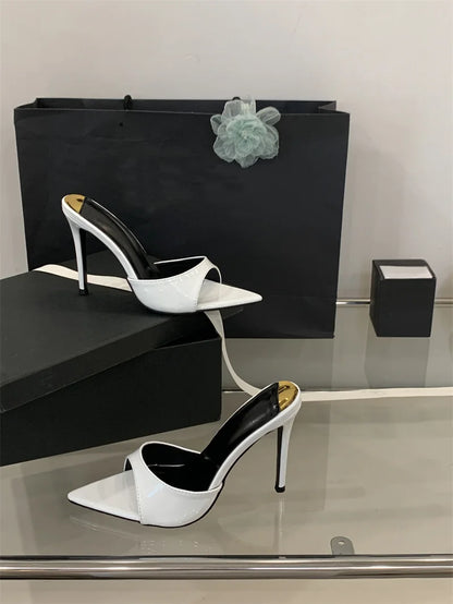 Hlieny 2026 Summer Fashion Stiletto Heels Women Pointed Toe Slippers Banquet Dress Sandals Party Wedding Mule Slides Shoes