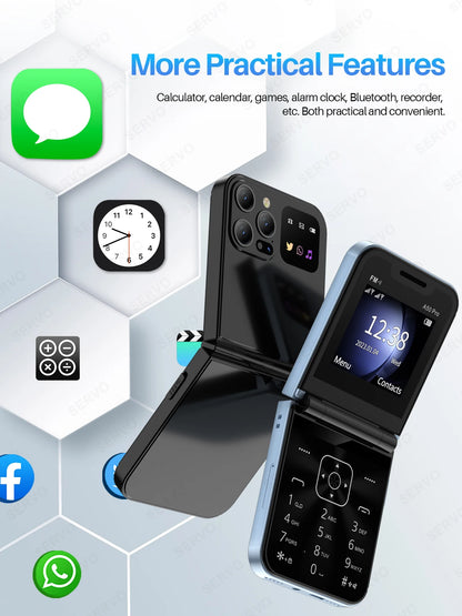SERVO A50 PRO Flip Mobile Phone 2.4" Display Speed Dial Call Recording Blacklist 2 SIM Unlocked Foldable Cellphones New Version