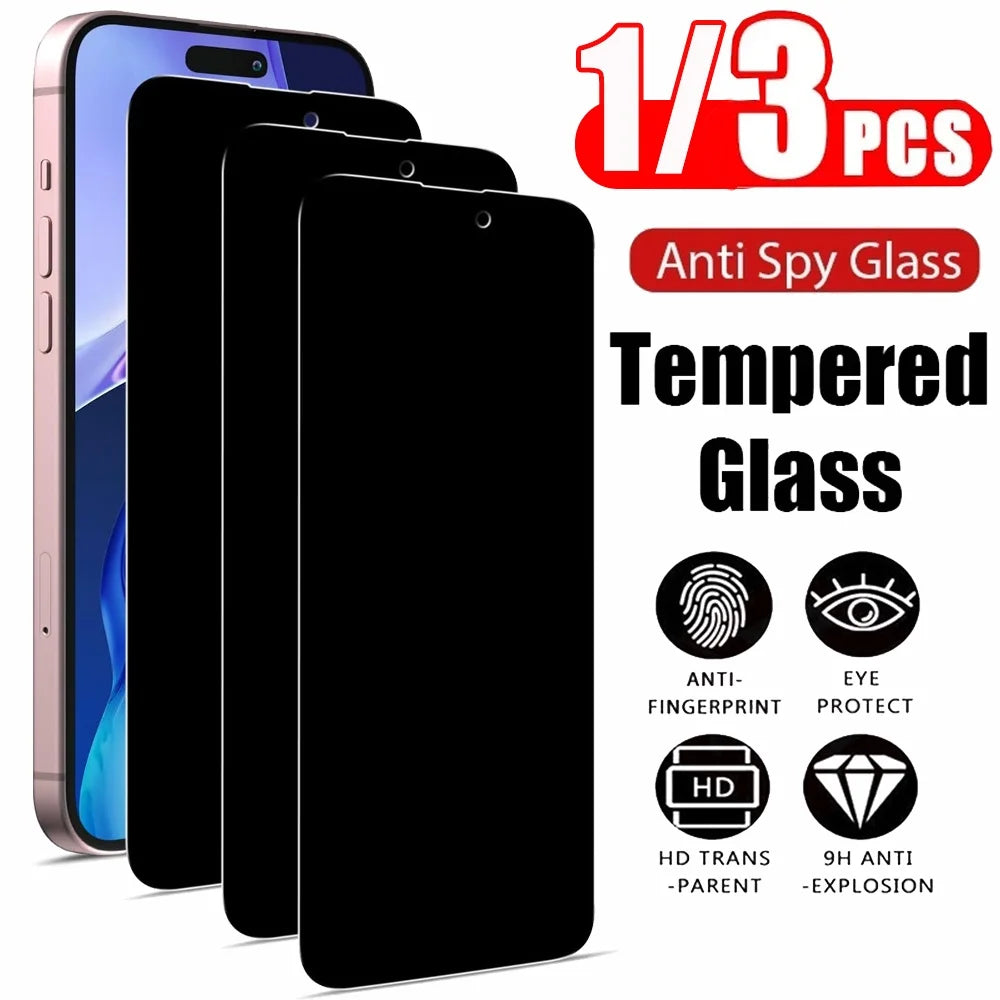 1~3PCS Anti Spy Tempered Glass For iPhone 17 17e 16e 16 15 Pro Max Privacy Screen Protector iPhone 15 14 Plus 13 12 11 Pro Max Antiespia Pelicula de Cristal Templado iPhone 17 Pro Max anti-peeping Protective Film