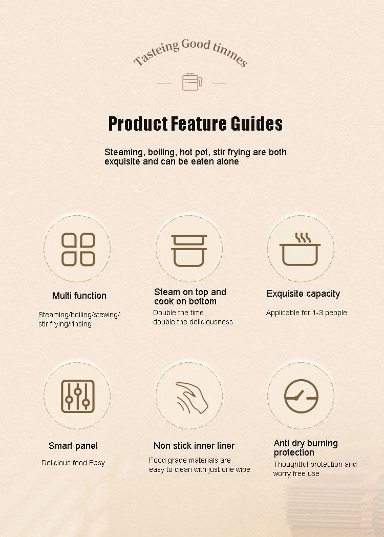 Multifunctional Electric Slow Cooker Portable Dormitory Student Office Staff Mini Electric Pot Stir Stew Non-Stick Rice Cooker
