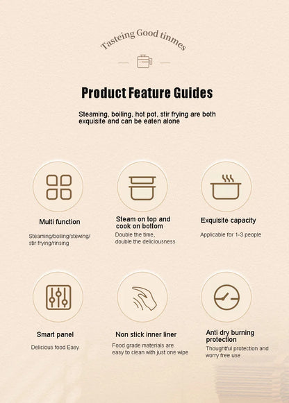 Multifunctional Electric Slow Cooker Portable Dormitory Student Office Staff Mini Electric Pot Stir Stew Non-Stick Rice Cooker