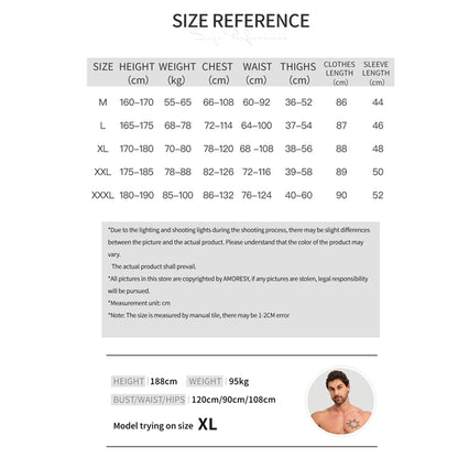AMORESY Atticus Series Men Glossy Smooth Patchwork High Stretch Long Sleeve Knee Length Tracksuit Jumpsuit Bodysuit Fitness Gym