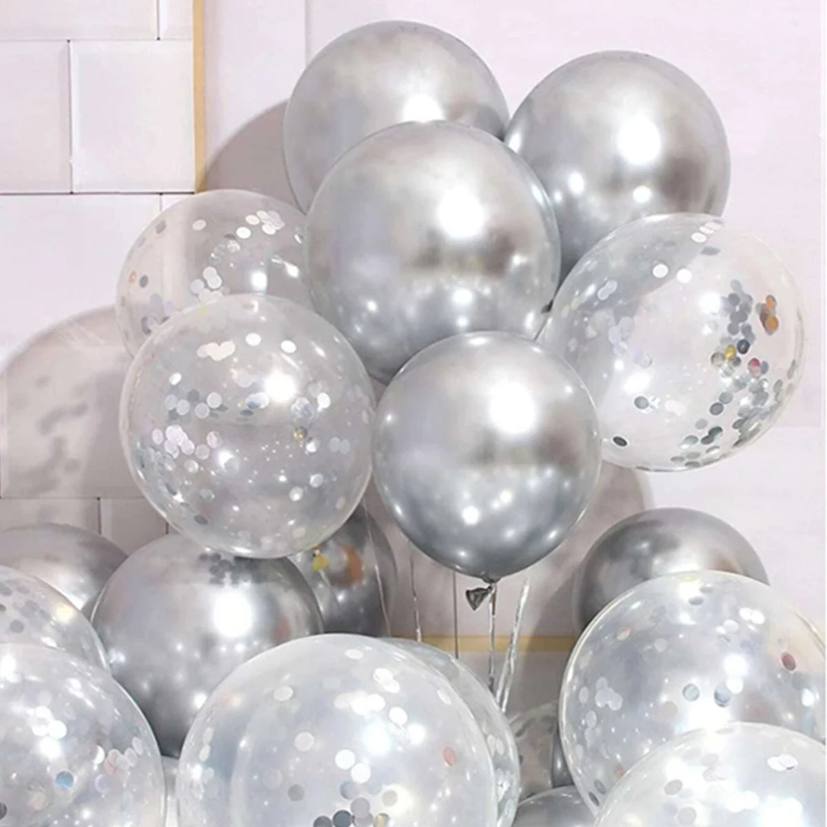 40 ballons en latex argentés de 30 cm (12 pouces) à confettis mélangés, pour anniversaire (garçon/fille), fête d'adulte (homme/femme), remise de diplômes et Nouvel An.