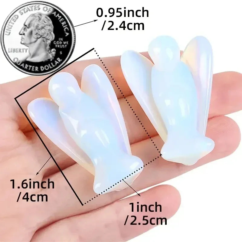 1pc Opalite Angel Crystals Carved Pocket Guardian Polished Angel Figurine 1.5" Spiritual Meditation Decor Valentine's Day Love