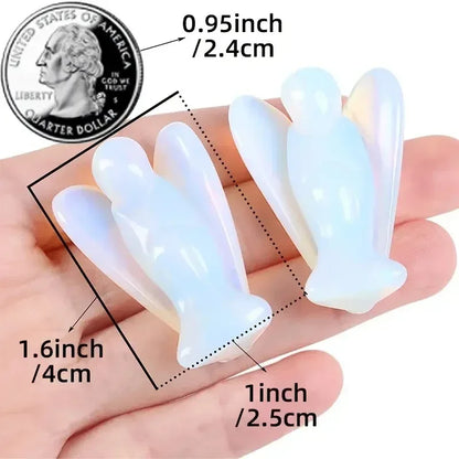 1pc Opalite Angel Crystals Carved Pocket Guardian Polished Angel Figurine 1.5" Spiritual Meditation Decor Valentine's Day Love