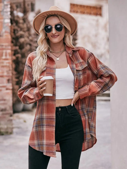 Autumn Plaid Shirt Women Long Sleeve Turn-down Collar Oversize Shirts Female Stylish Vintage Casual Blouse Ladies Chemise