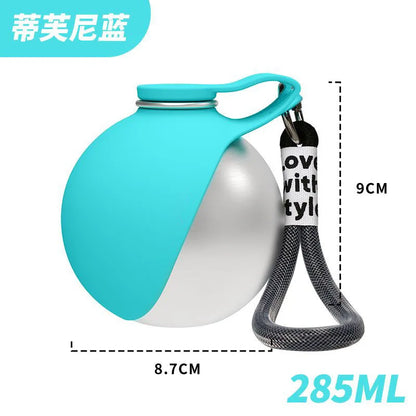 Lovewithstyle Dog Portable Water Bottle 304 Stainless Steel Ball Shaped Refillable Foldable Hook Outdoor Walking Hiking For Pet