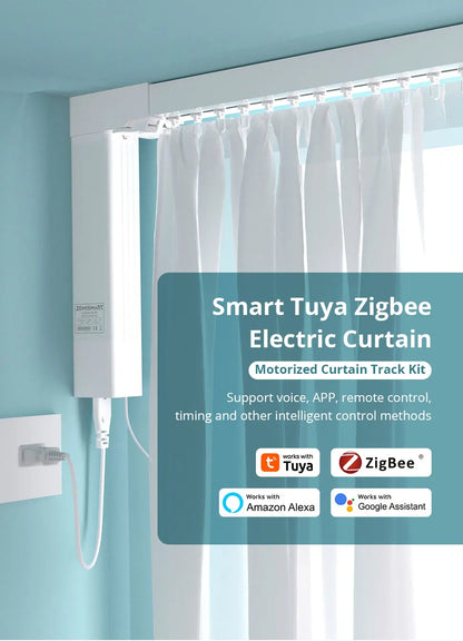 Zemismart Zigbee Curtain Track Work with Tuya Smart Life Alexa Echo Google Home Control SmartThings Electric Curtains