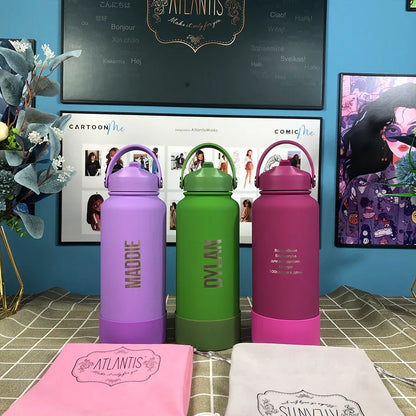 PuraCool Personalised Water Bottle 650ml/22oz Insulated Thermos Customised Tumbler Flask with Straw