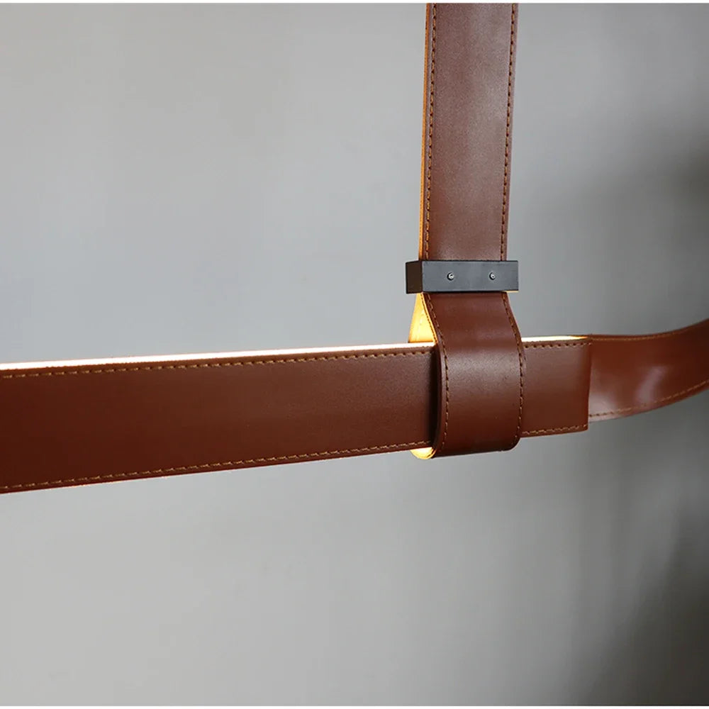 Minimalist LED Leather Pendant Chandelier Dining Table Hanging Lamp Office Pendant Lamp For Hotel Chandeliers Belt Home Decor