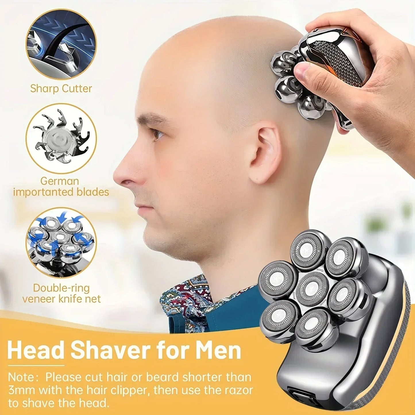 Men's Electric Head Shaver Razor Rechargeable Cordless Hair Shaving Razors for Bald Man 6 in 1 Waterproof Wet Dry Beard Trimmer