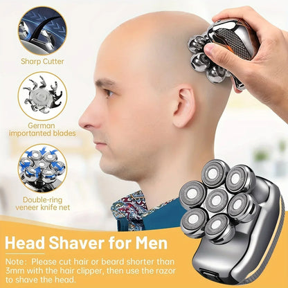 Men's Electric Head Shaver Razor Rechargeable Cordless Hair Shaving Razors for Bald Man 6 in 1 Waterproof Wet Dry Beard Trimmer