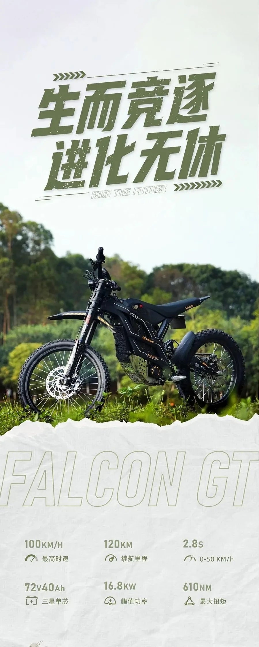 Tc 79 Bike Falcon GT electric off-road vehicle, off-road mileage 120 kilometers, speed 95 kilometers/hour 16.8 kW 610 Nm torque