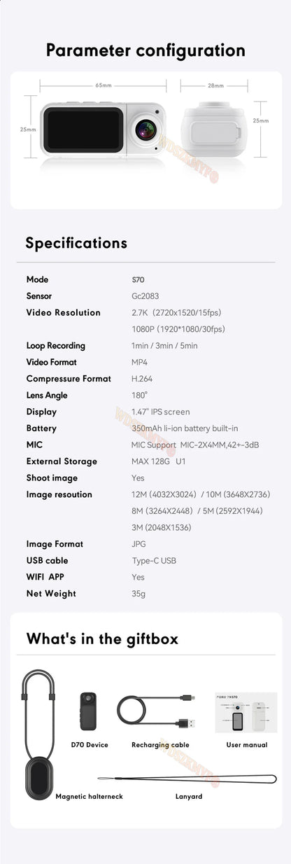 2.7K 180° Rotatable Wifi Outdoor Sports Camera 1.4Inch Screen Thumb Action Cam Motorcycle Road Sport Magnetic Attraction Bracket