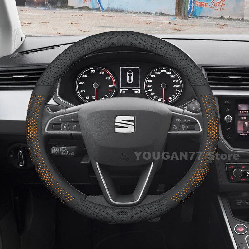 Leather Car Steering Wheel Cover For Seat Ibiza 2013-2024 2025 Non-slip Covers For Covers Auto interior Seat leon Accessories by PDG ibma