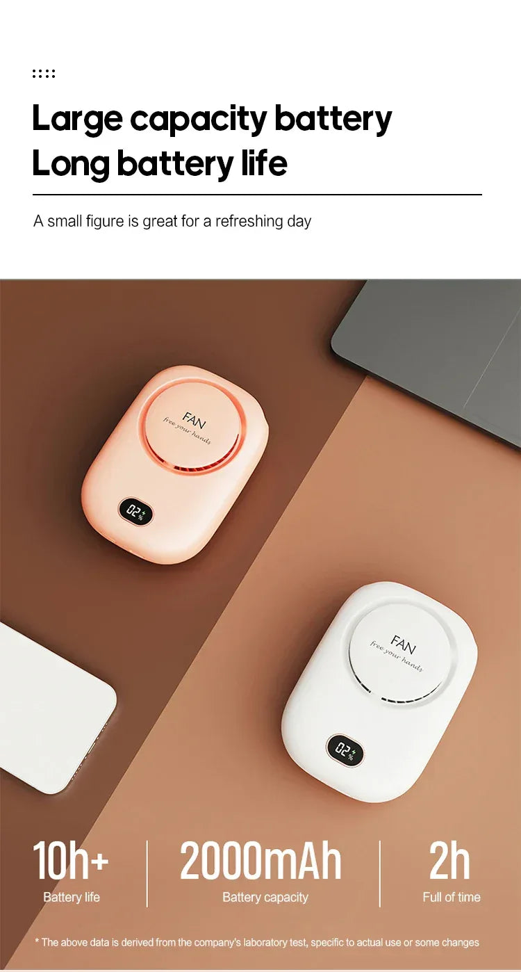 New Portable Hanging Neck Fan, Mini Cooling Waist Fans, Rechargeable Bladeless Fans 2000mAh Outdoor Personal Ventilador