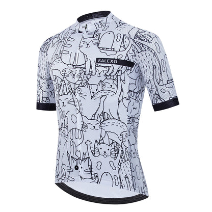 Cat Black and White Cycling Jersey Set Men's Summer Short Sleeve Bicycle MTB Bike Clothing Cartoon Maillot Ciclismo Uniform Suit
