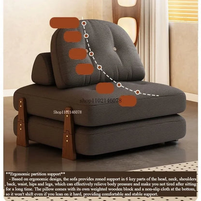 Canapé-lit convertible Nordic Home Lazy Sofa pour petits appartements, canapé en tissu, canapé-lit modulable crème, style tatami.