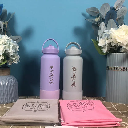 PuraCool Personalised Water Bottle 650ml/22oz Insulated Thermos Customised Tumbler Flask with Straw