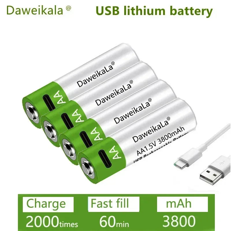 New 1.5V AAA grade lithium-ion battery with 3000mAh capacit USB rechargeable battery suitable forRomote Control LED toy keyboard