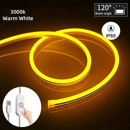 USB 5V Neon LED Strip Light Smart Touch Sensor Dimmable Neon Sign Light Tape Waterproof Flexible Lighting Lamp For Room Decor