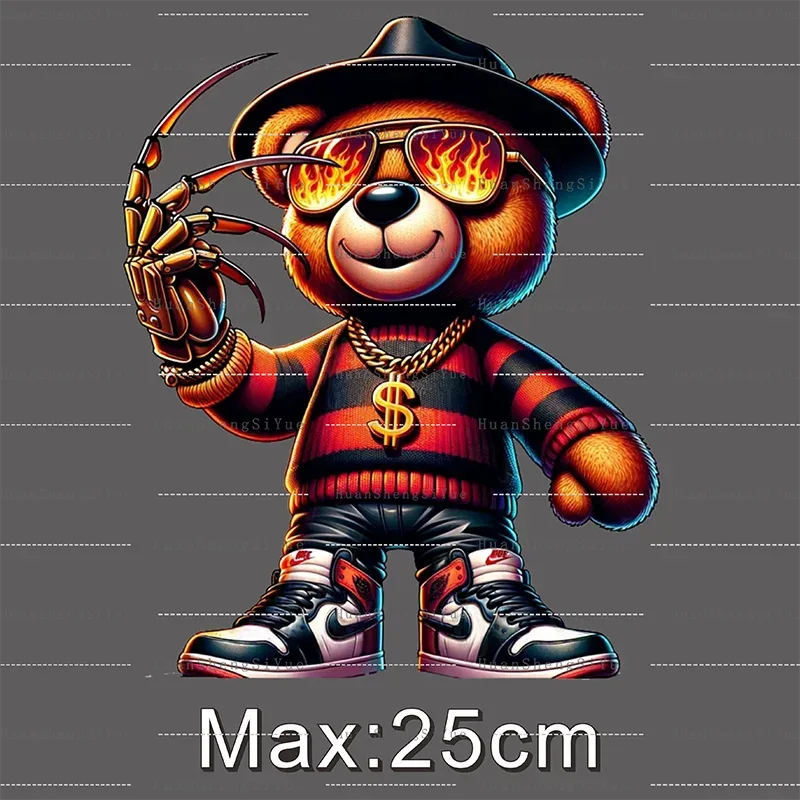 Teddy Bear Street Style Ironing Sticker Clothes DTF Fashion T-shirt Hoodie DIY Hot Transfer Printing Hot Sticker Waterproof