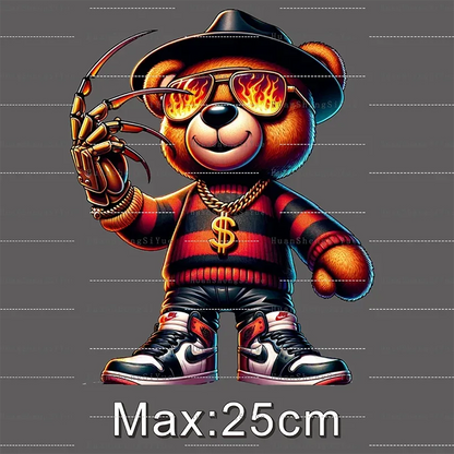 Teddy Bear Street Style Ironing Sticker Clothes DTF Fashion T-shirt Hoodie DIY Hot Transfer Printing Hot Sticker Waterproof