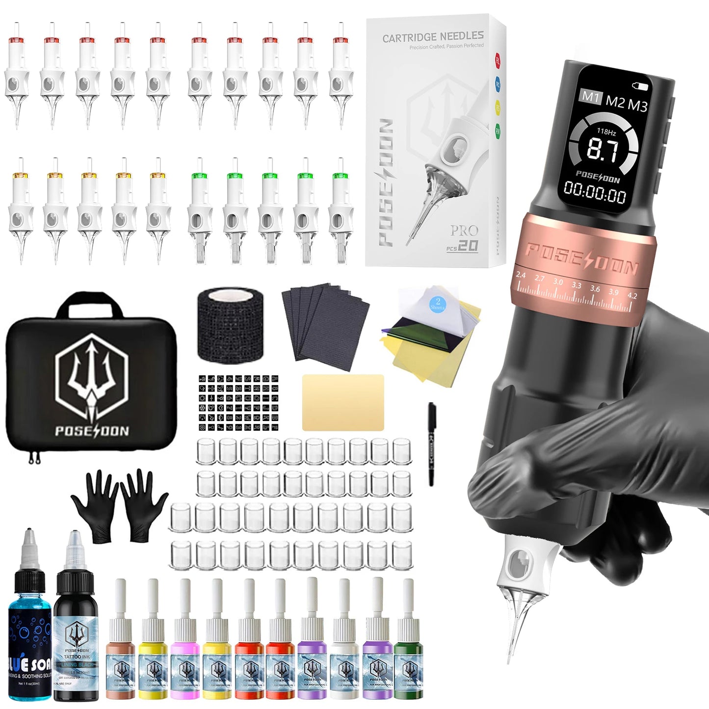 Tattoo Kit POSEIDON V6 Tattoo Pen Kit For Permanent Makeup Tattoo Machine Kit Adjustable Wireless Tattoo Power Supply Tattoo Gun