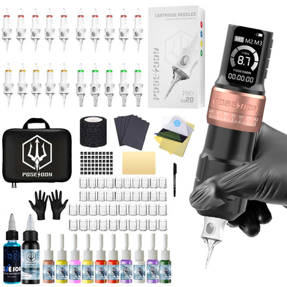 Tattoo Kit POSEIDON V6 Tattoo Pen Kit For Permanent Makeup Tattoo Machine Kit Adjustable Wireless Tattoo Power Supply Tattoo Gun