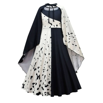Robe de sorcière noire et blanche pour enfants, chien loyal, vêtements Kuira, robe longue, perruque Everak, performance d'Hall