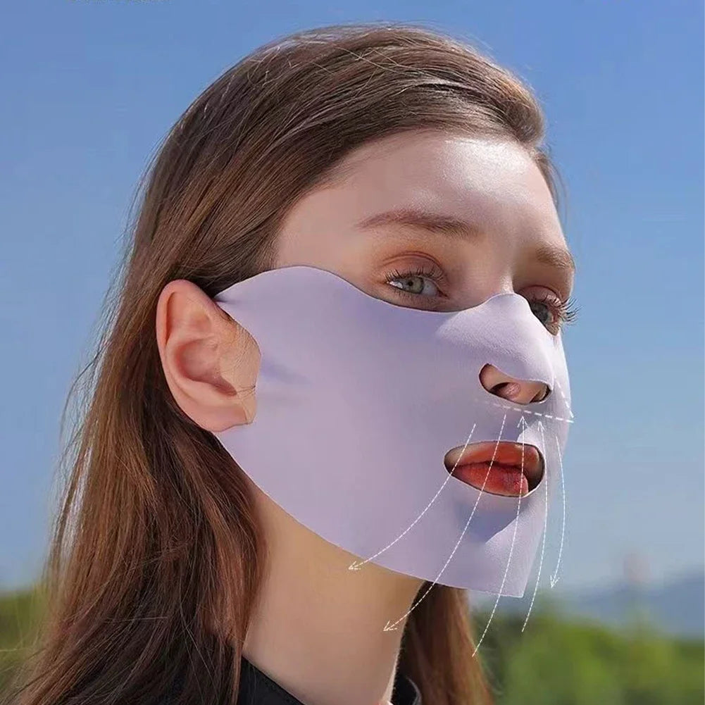 Women Men Sunscreen Mask Outdoor Cycling Face Mask Breathable Reusable Double Layer Ice Silk Masks Anti-UV Sun