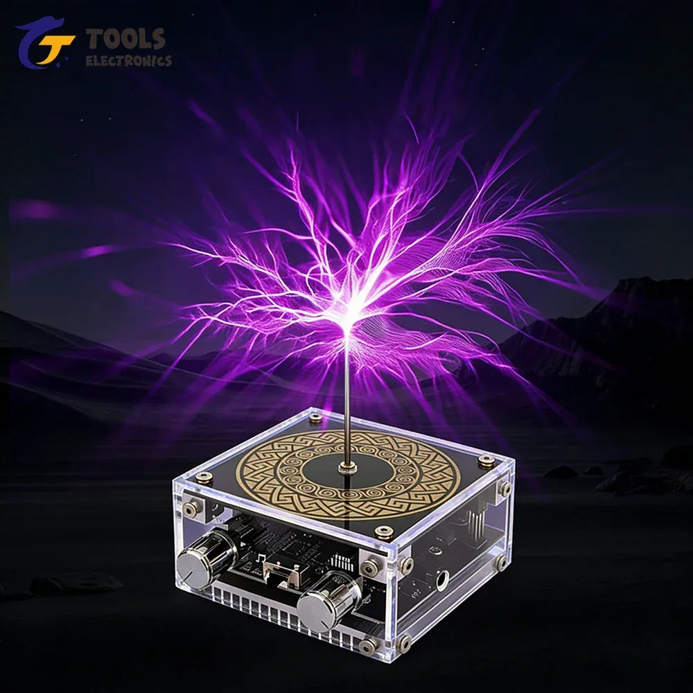 Mini Tesla Coil with Bluetooth Music Sync Adjustable Arc Length Touchable Safe Low-Voltage Design RGB Light Show