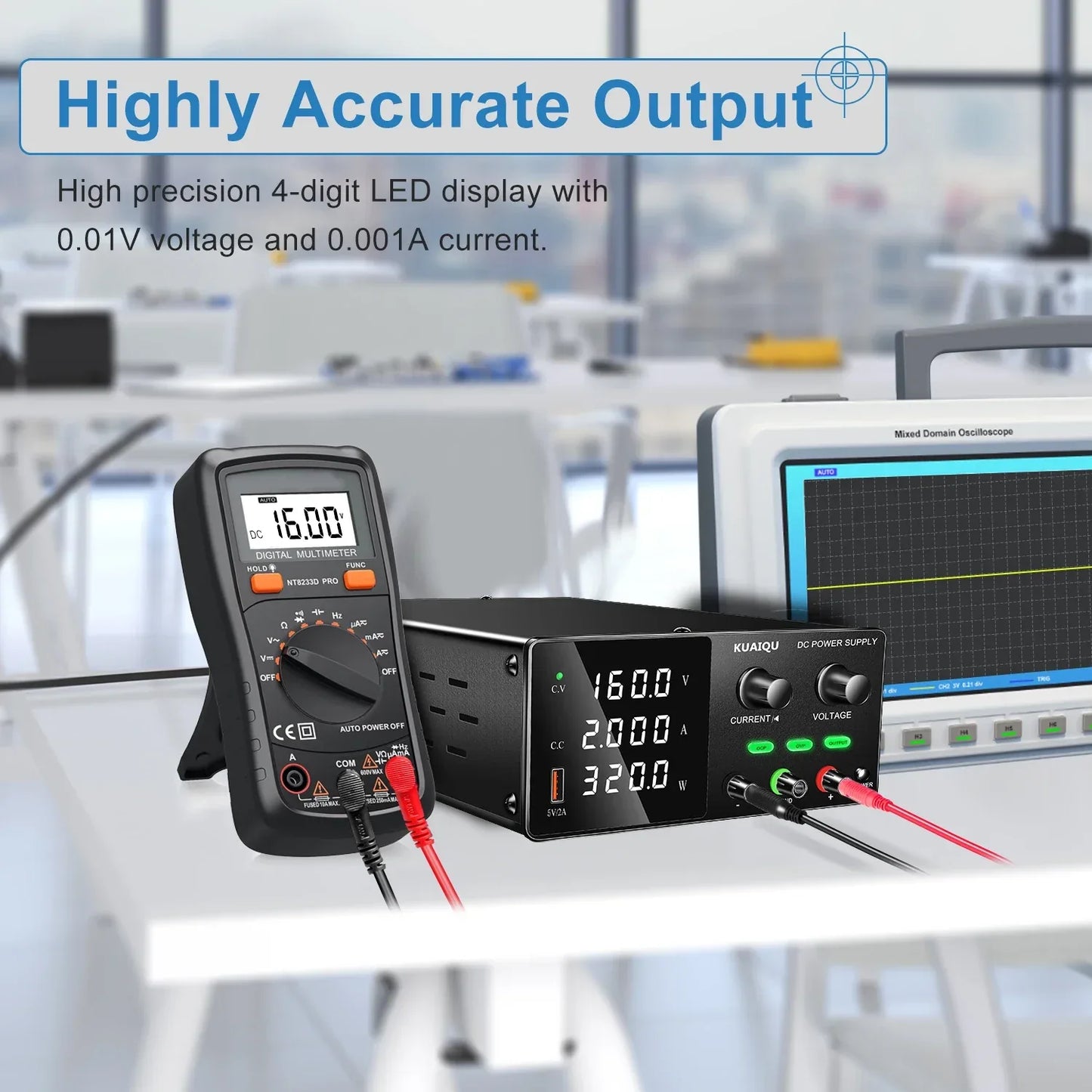 KUAIQU High Precision 30V10A Adjustable DC Stabilized Power Supply, Laboratory Specific Digital Display Power Supply, Aging Test