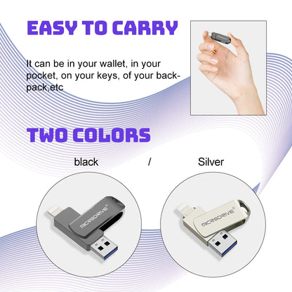 OTG Flash Drive USB3.0 for iPhone with 2 in 1 USB to lightning & usb 3.0 pendrive for iPhone 6/7/8//11/12/13 /14/ for Ipad