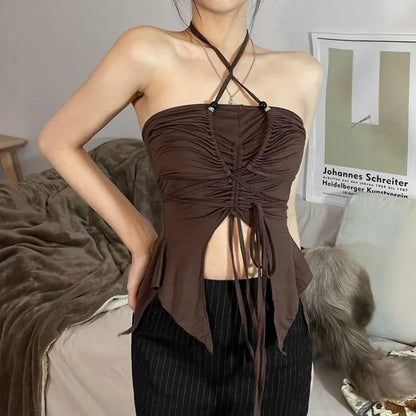 Summer Women Fashion Off Shoulder Halter Cami Tops Sexy Spicy Style Slim Fit Crop Tops Sleeveless Backless Stylish Streetwear